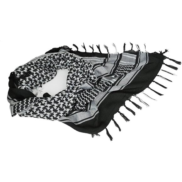 Men's Black/White Military Shemagh Tactical Desert Cotton Keffiyeh Scarf Wrap - Picture 2 of 7